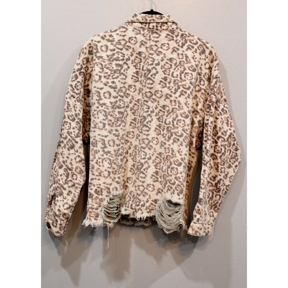 Style Rack Cheetah Print Distressed Button Up Jacket Small S - Picture 2 of 8